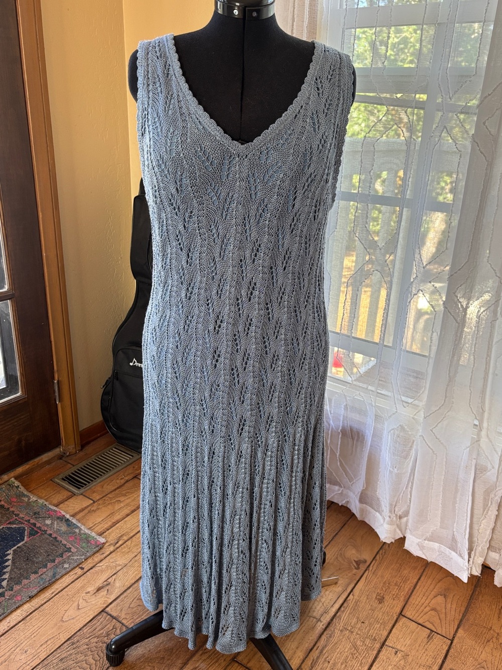 Ralph Lauren Light Blue Crochet V-Neck Maxi Dress